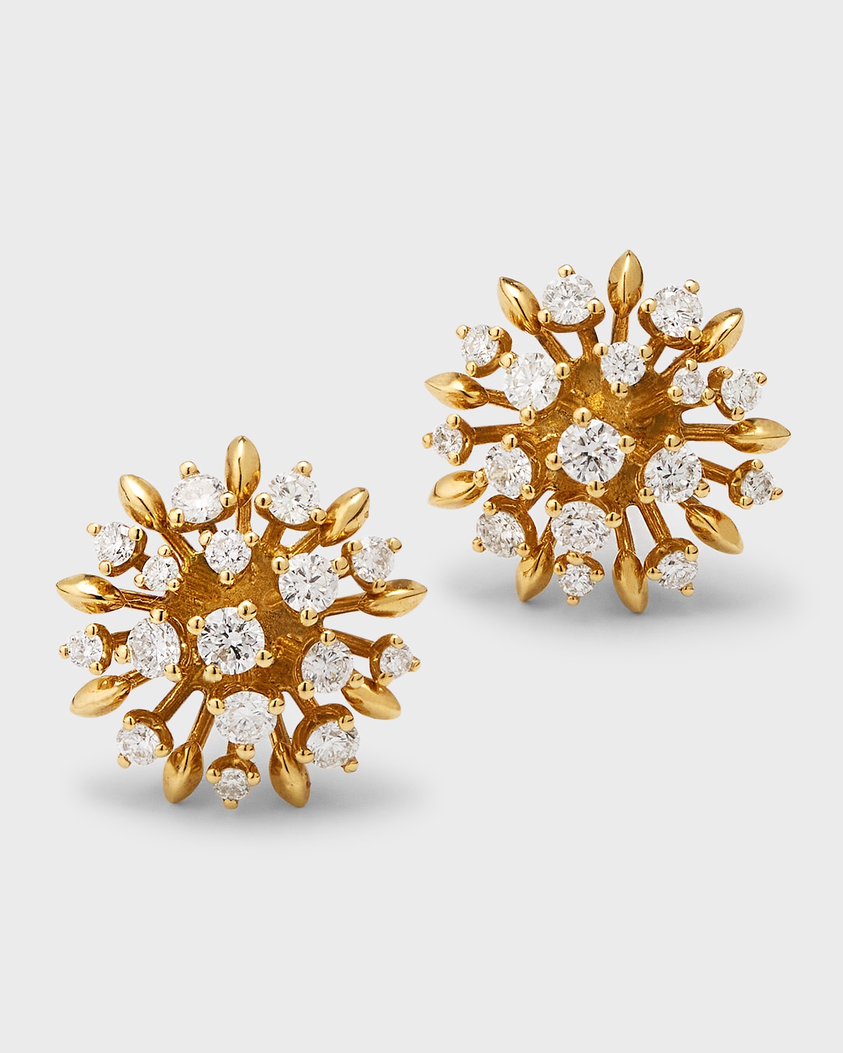 18K Yellow Gold Small Diamond Lotus Stud Earrings