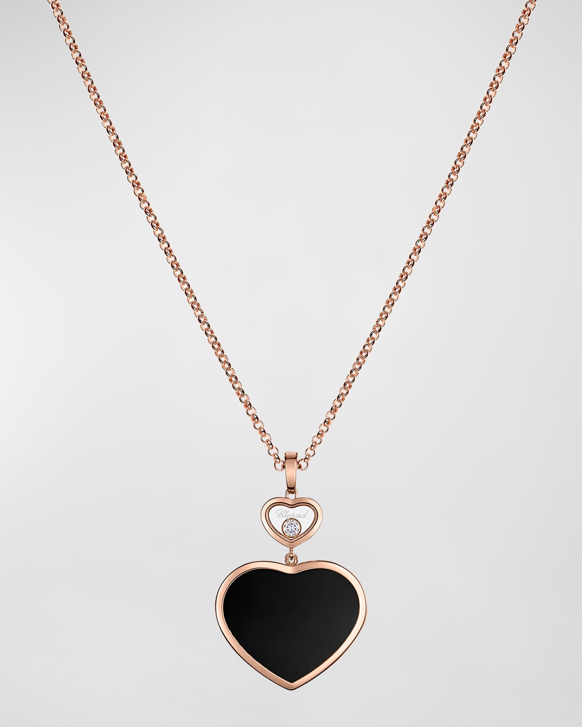 Happy Hearts 18K Rose Gold and Onyx Necklace
