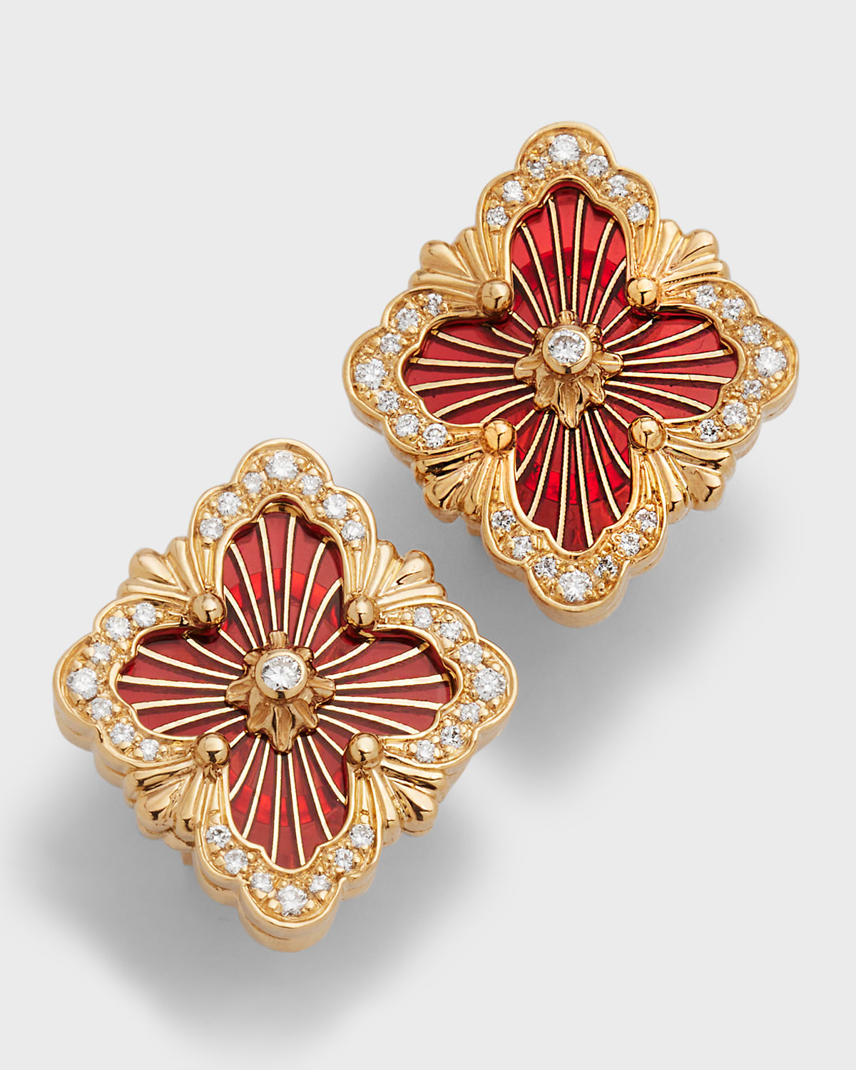 18K Yellow Gold Opera Tulle Medium Red Diamond Earrings