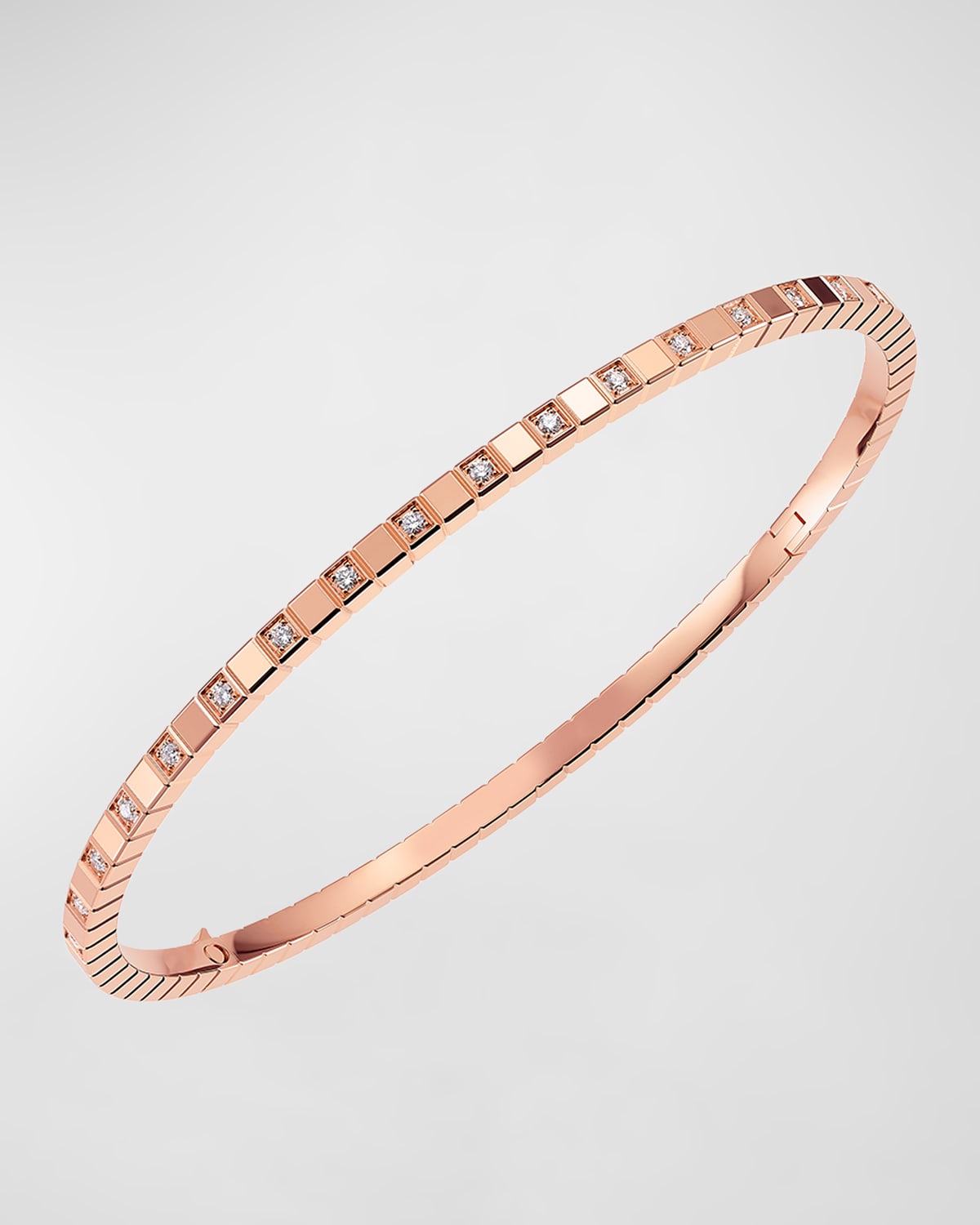 Ice Cube 18K Rose Gold Semi-Diamond Bangle Bracelet, Size Medium