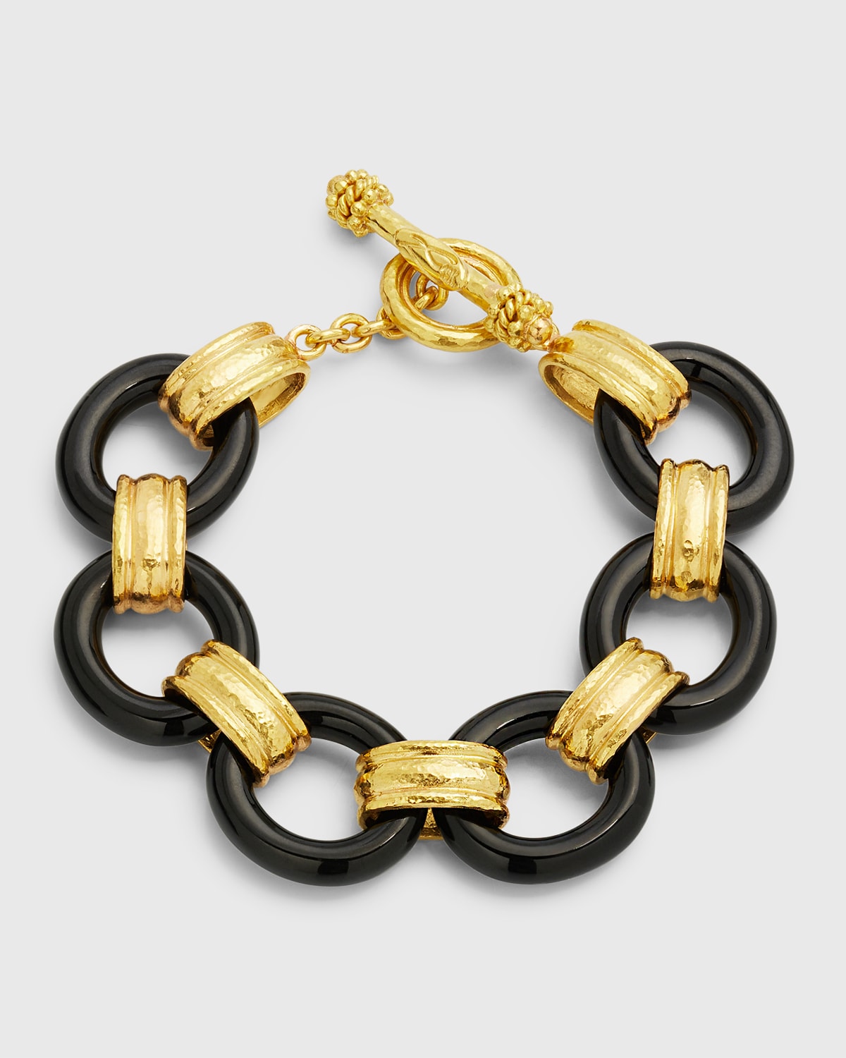 19K Large Black Jade and Gold Connector Bracelet