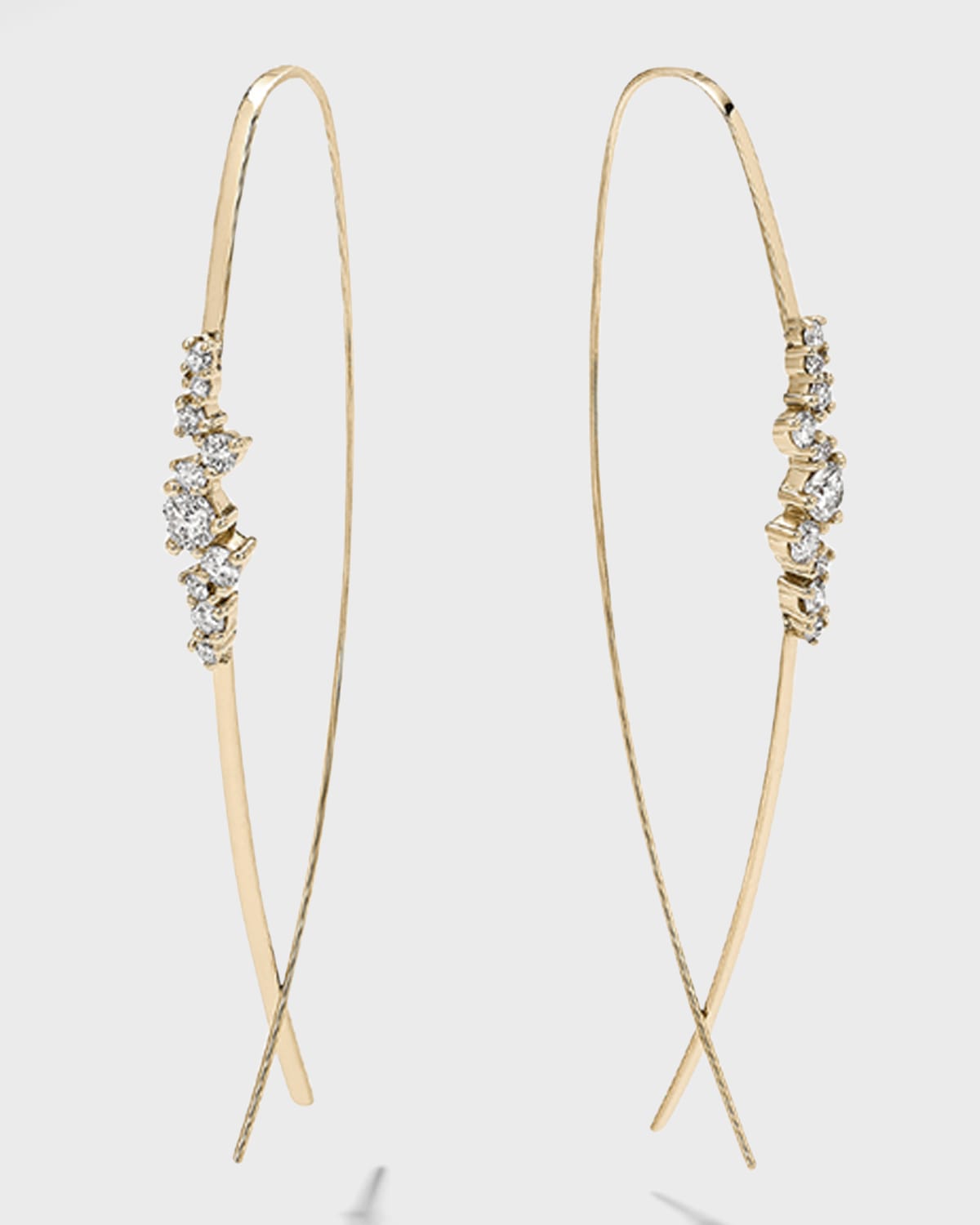 Large Flat Narrow Upside-Down Cluster Solo Earrings, 65mm