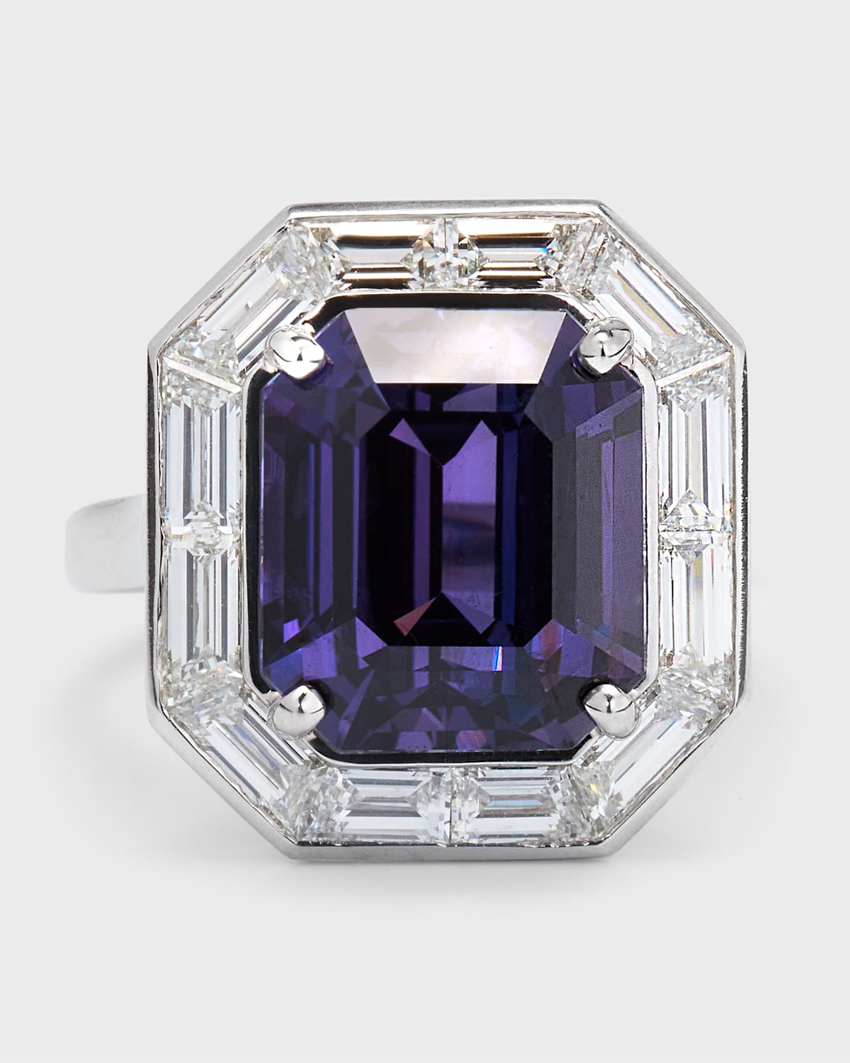 Platinum Purple Sapphire and Diamond Statement Ring, Size 6.5