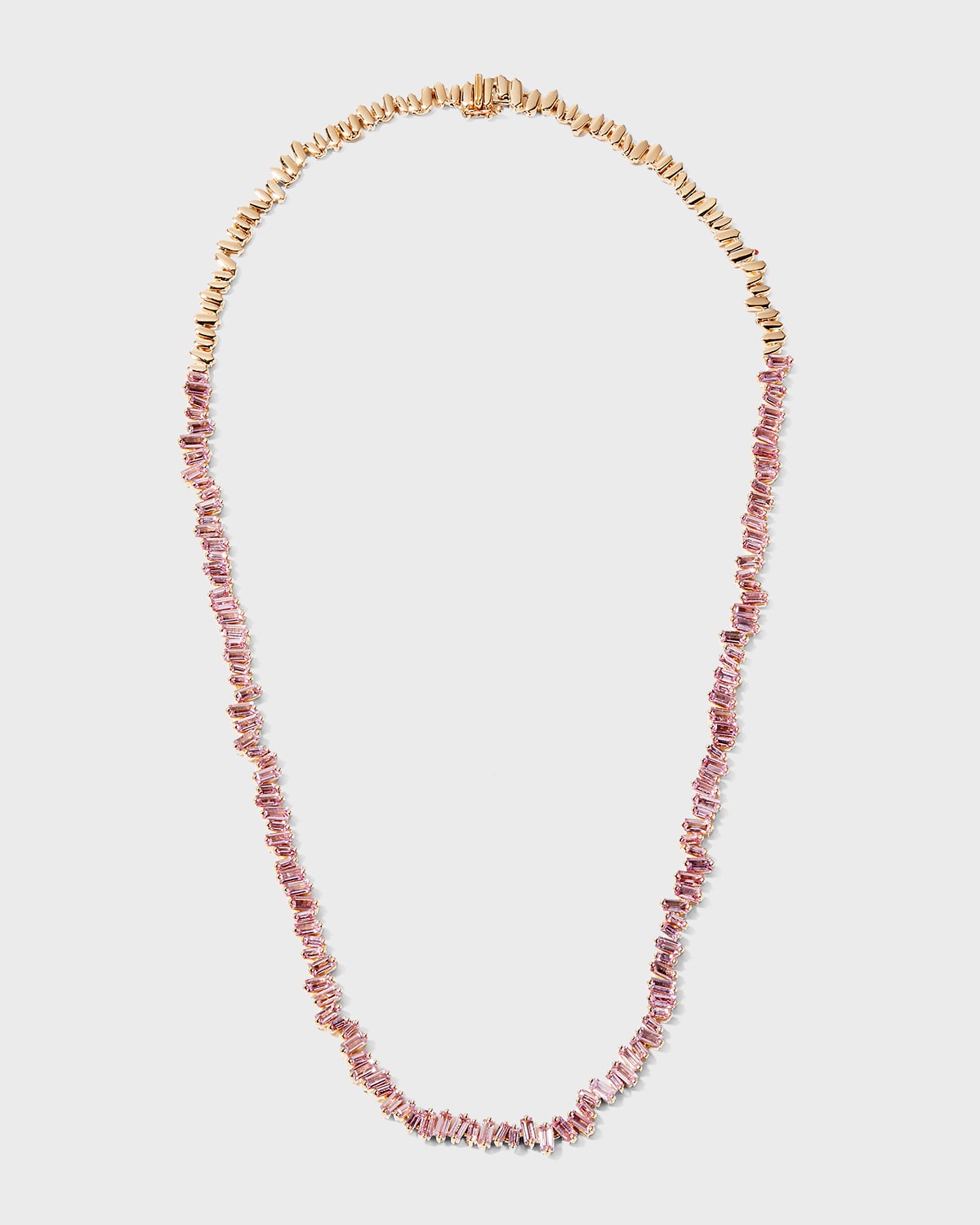 18K Rose Gold Pink Sapphire Tennis Necklace