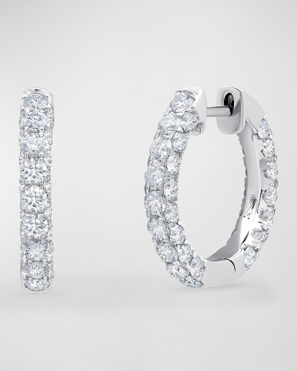 18k Gold 3-Side Diamond Hoop Earrings