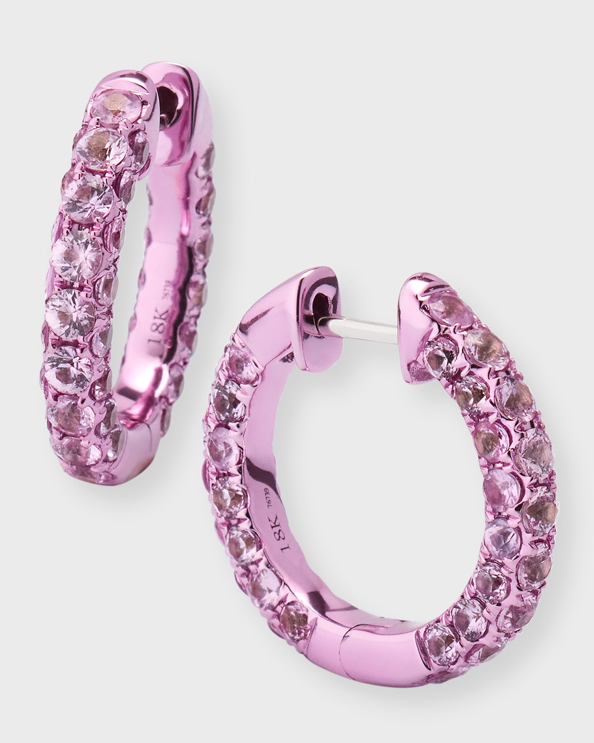 18K Gold Pink Sapphire Small Hoop Earrings