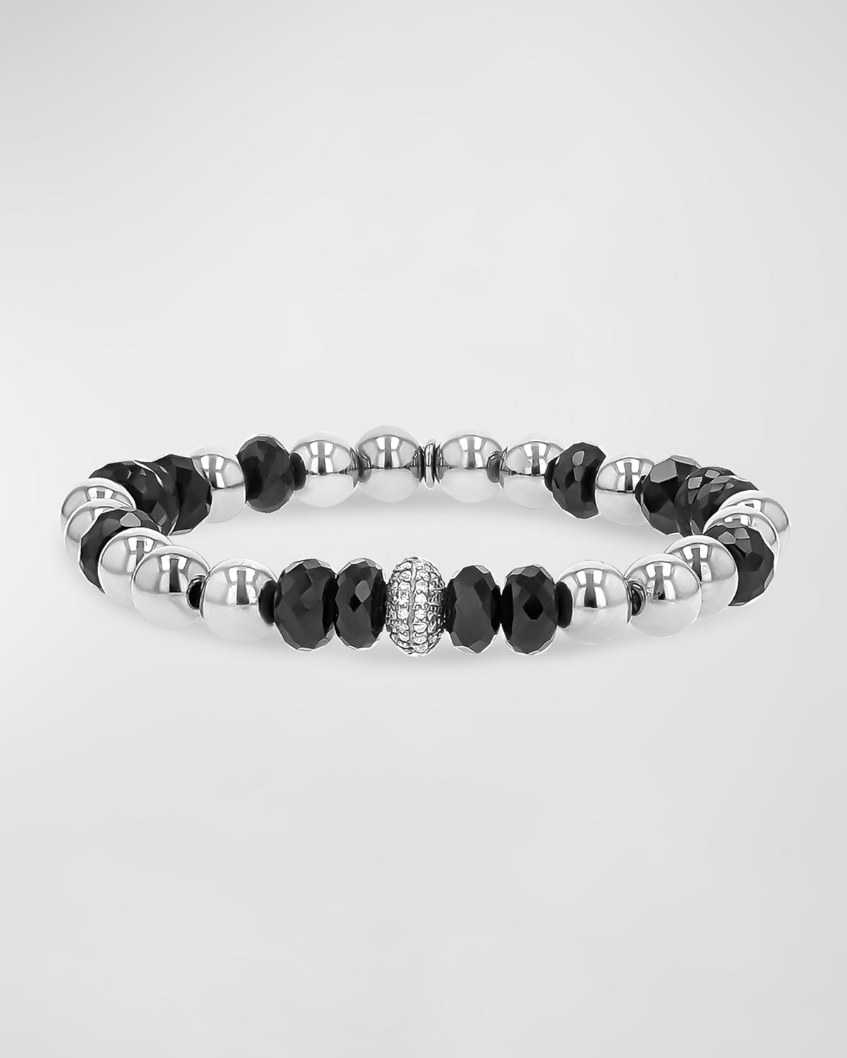 Spinel and Sterling Silver Beaded Bracelet with Diamonds