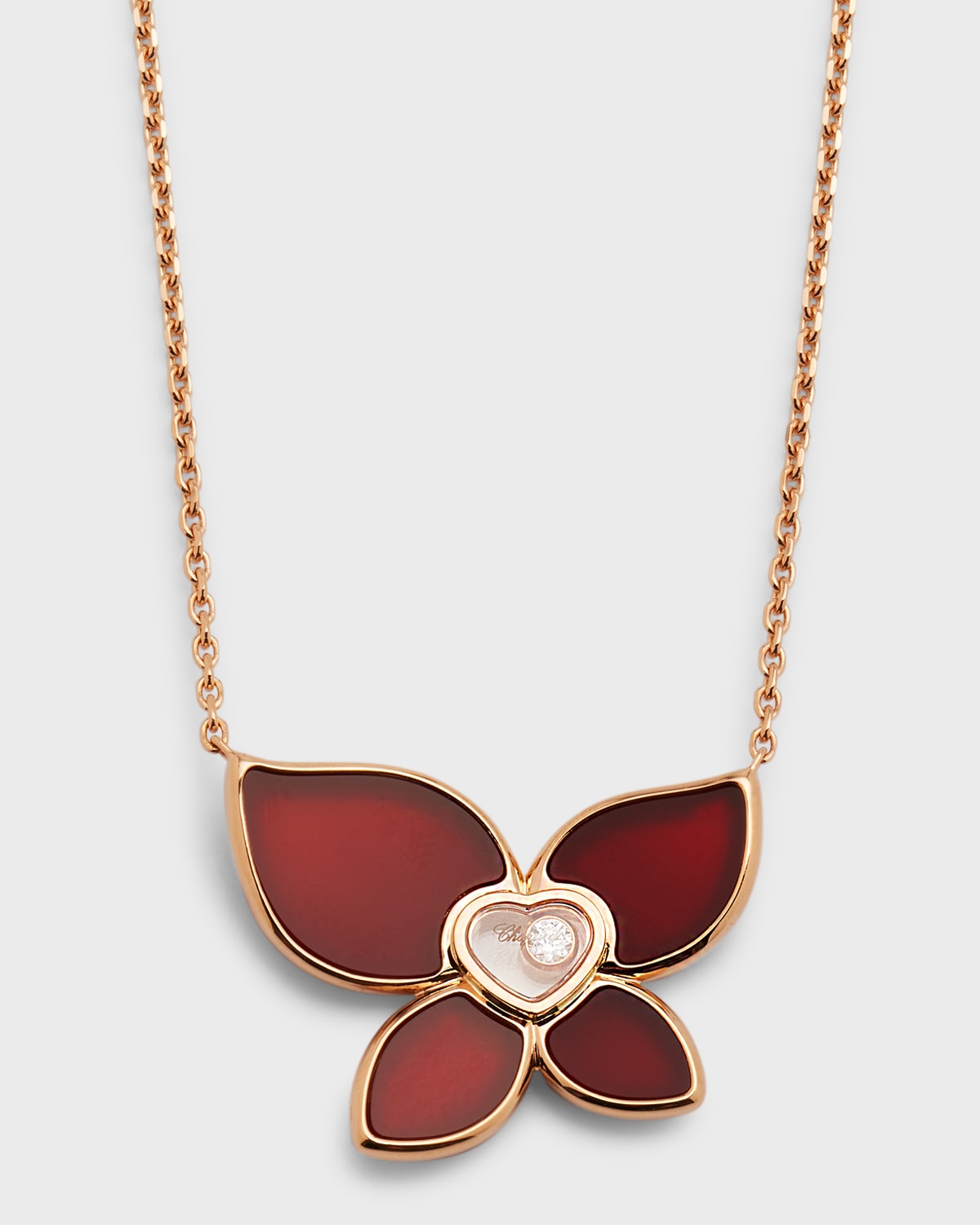 Chopard Happy Butterfly 18K Rose Gold Carnelian Pendant Necklace