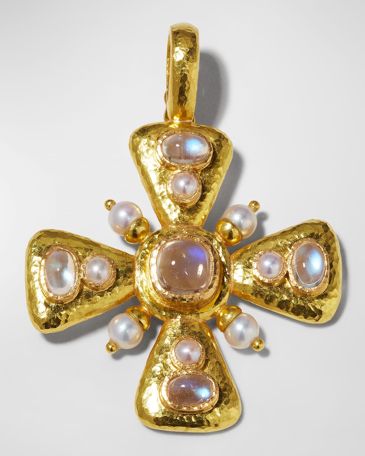 19K Moonstone and Pearl Maltese Cross Pendant