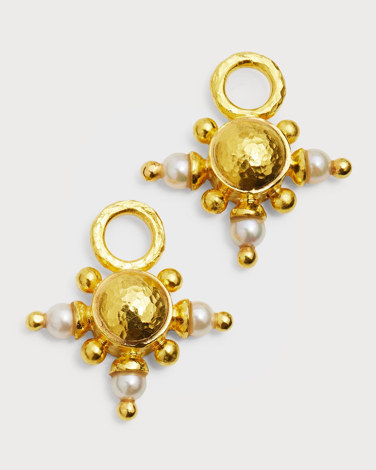 19K Yellow Gold Gold Domed Pearl Earring Pendants for Hoops