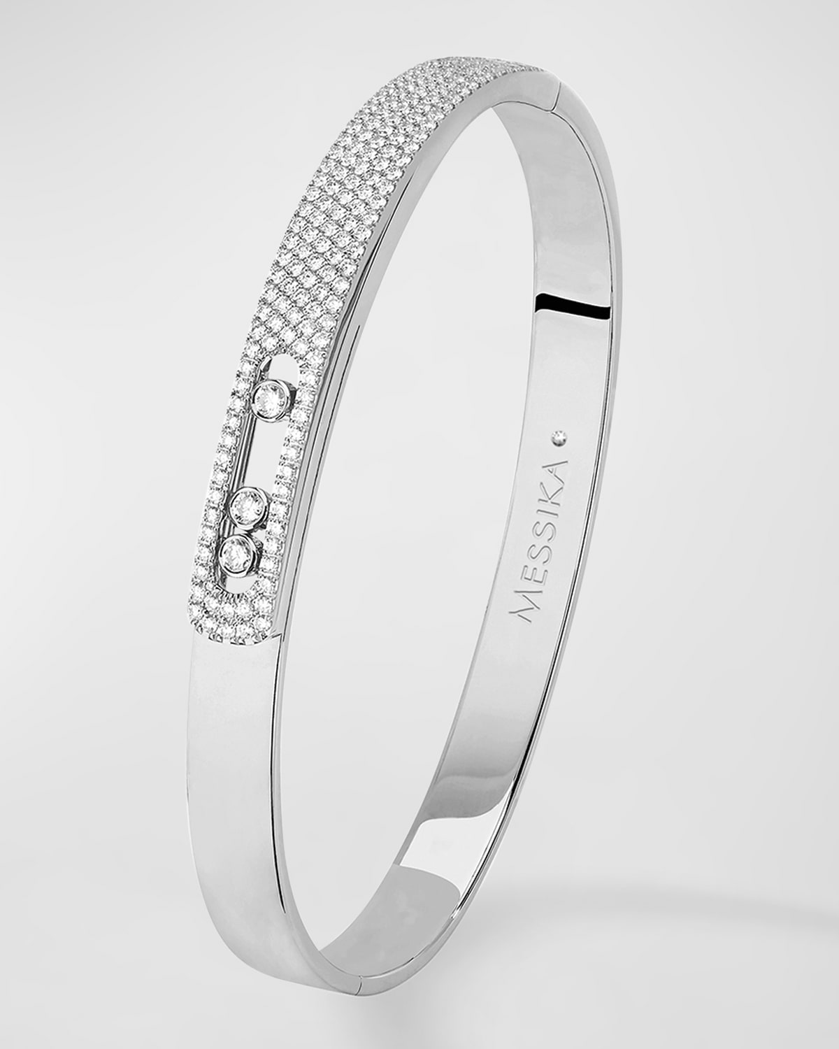 Shop Messika Move Pave 18k White Gold & 3-diamond Bangle In 10 White Gold