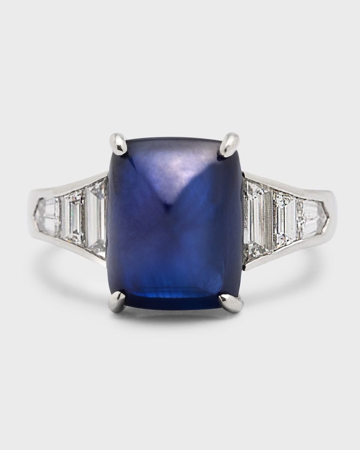 Platinum Sugarloaf Cabochon Sapphire Ring, Size 6