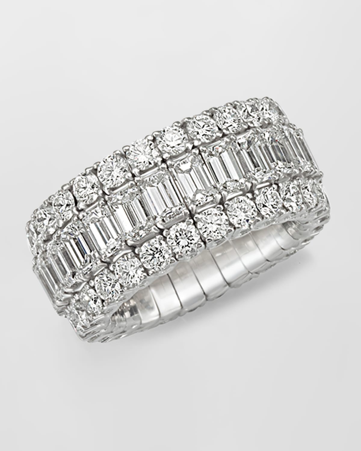Picchiotti 18K White Gold Xpandable FG/VVS Emerald Cut and Round Diamond Ring, Size 6.5 - 11