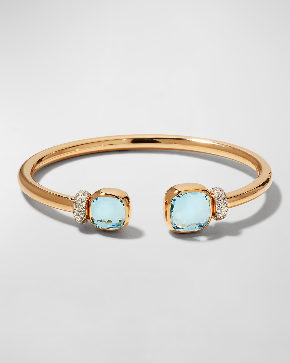 Shop Pomellato Nudo Classic And Petit Rose Gold Bangle With Sky Blue Topaz In 15 Rose Gold