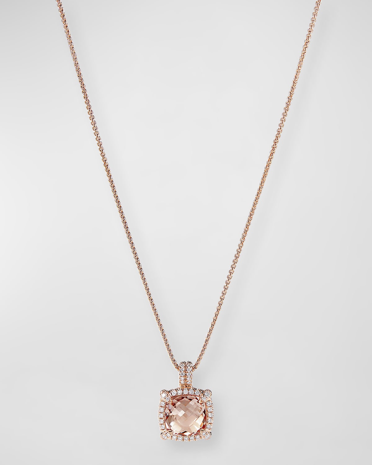 DAVID YURMAN CHATELAINE PENDANT NECKLACE WITH MORGANITE AND DIAMONDS IN 18K ROSE GOLD, 11MM, 16-18"L