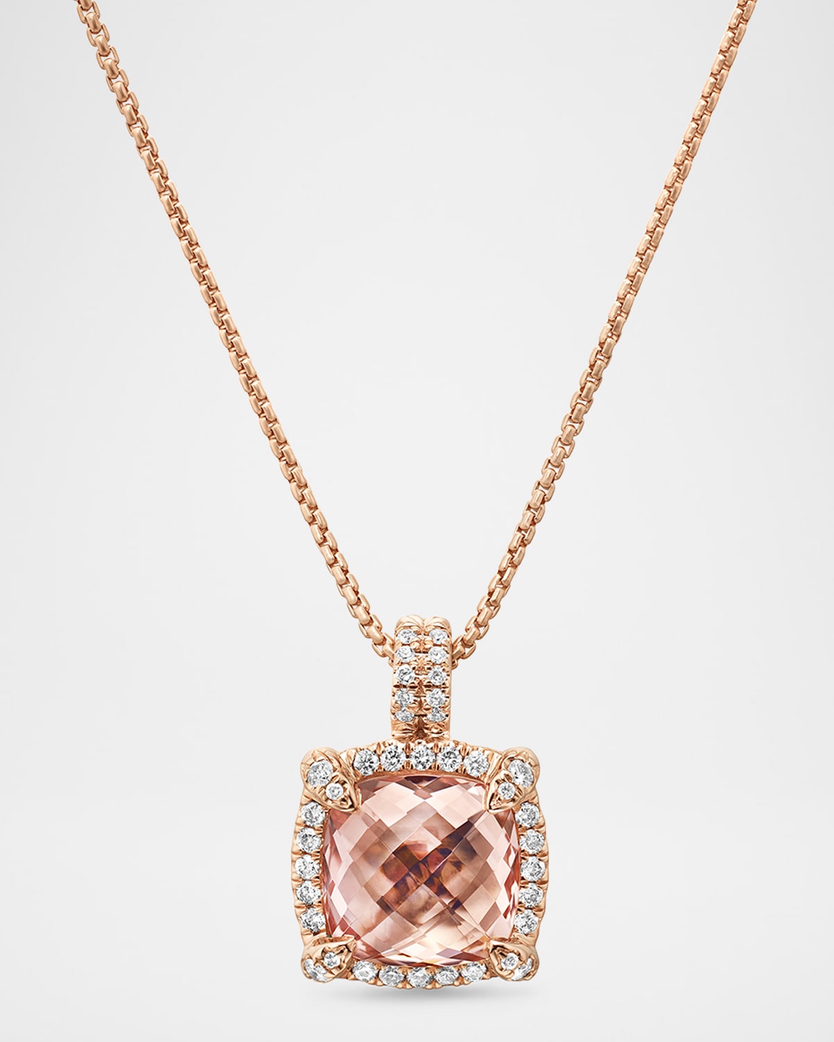 DAVID YURMAN CHATELAINE PENDANT NECKLACE WITH MORGANITE AND DIAMONDS IN 18K ROSE GOLD, 11MM, 16-18"L