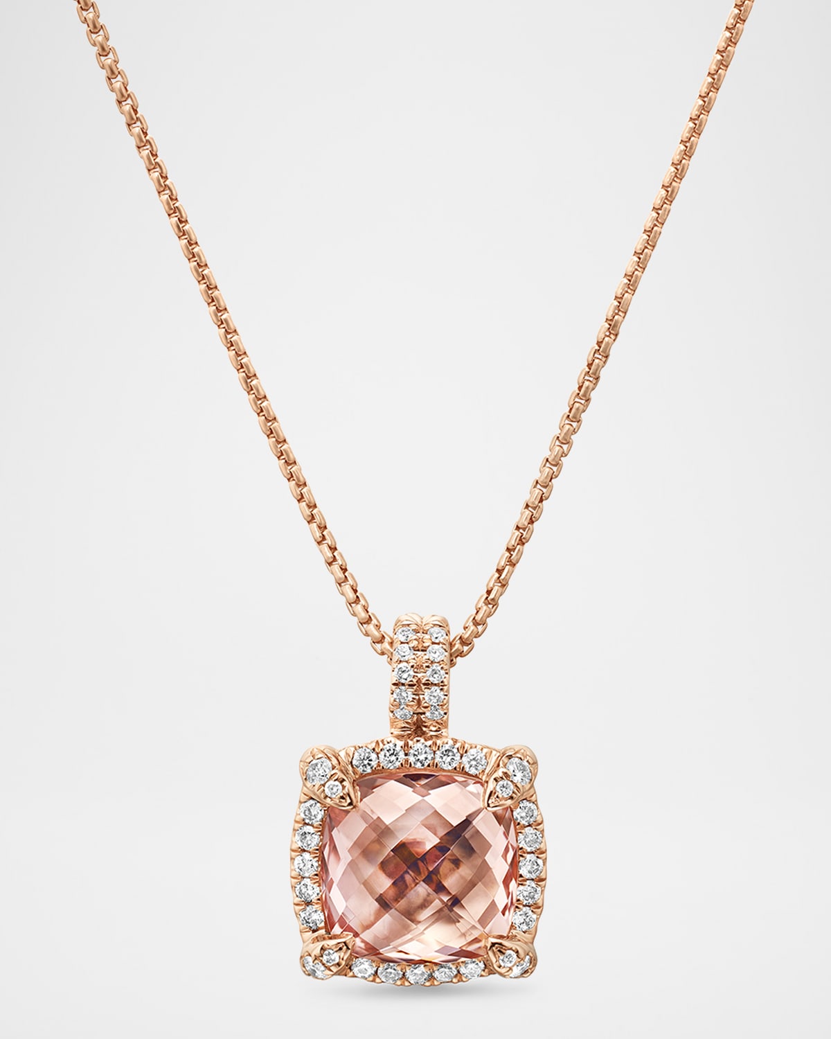 David Yurman Chatelaine Pendant Necklace with Morganite and Diamonds in 18K Rose Gold, 11mm, 16-18"L