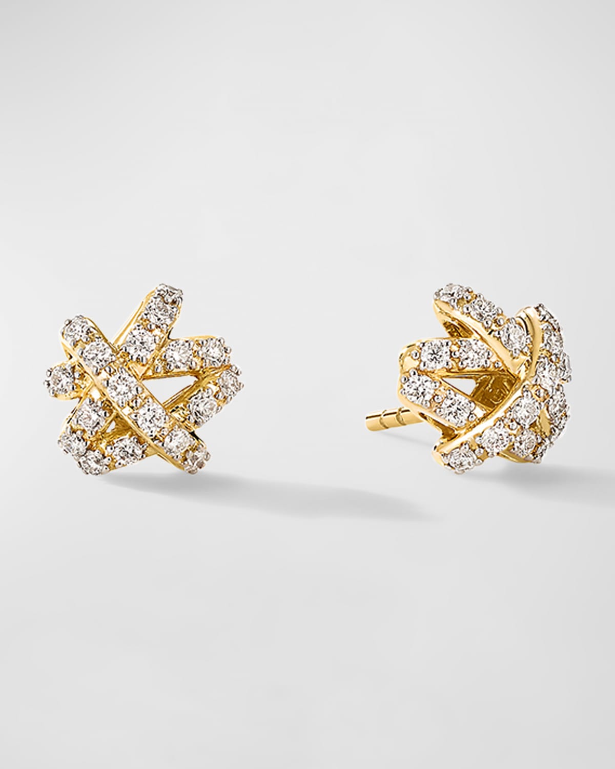 Shop David Yurman Crossover Stud Earrings With Diamonds In 18k Gold, 9mm In 40 White