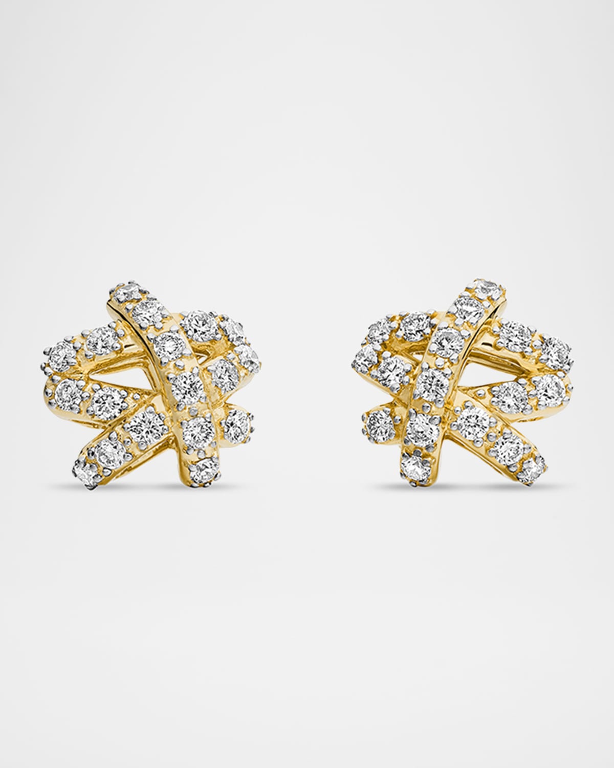 Shop David Yurman Crossover Stud Earrings With Diamonds In 18k Gold, 9mm In 40 White