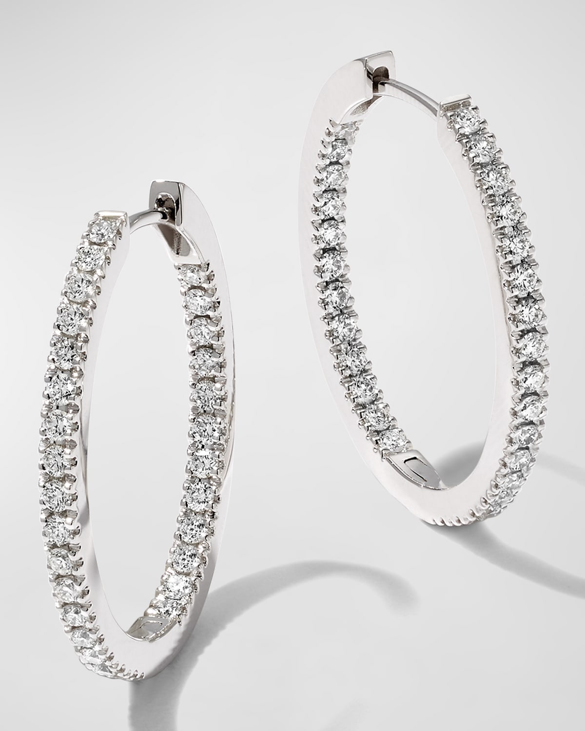 18k White Gold Oval Hoop Earrings, 0.75tcw