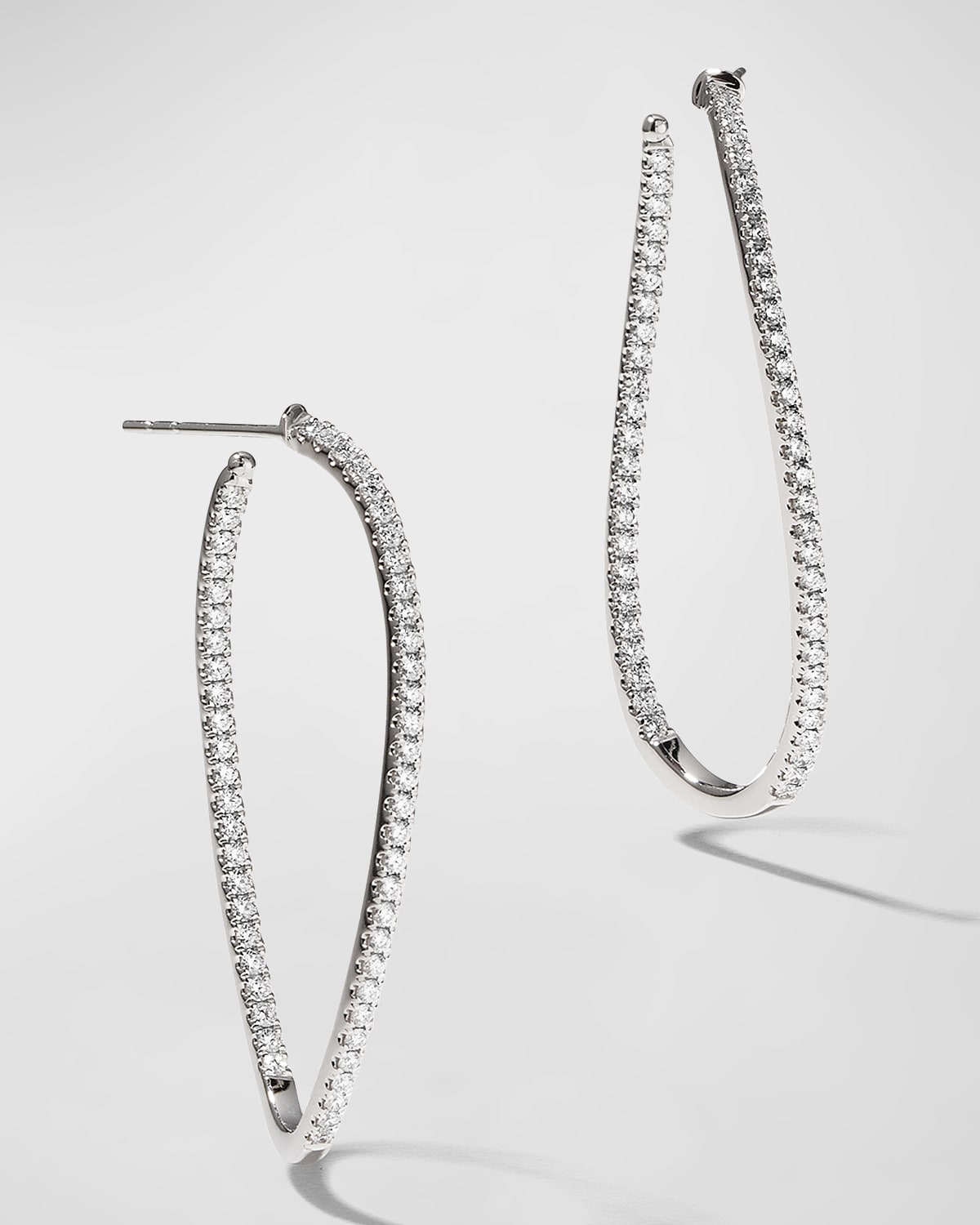 18KWG Medium Diamond Pave Twist Hoop Earrings, 1.50tcw