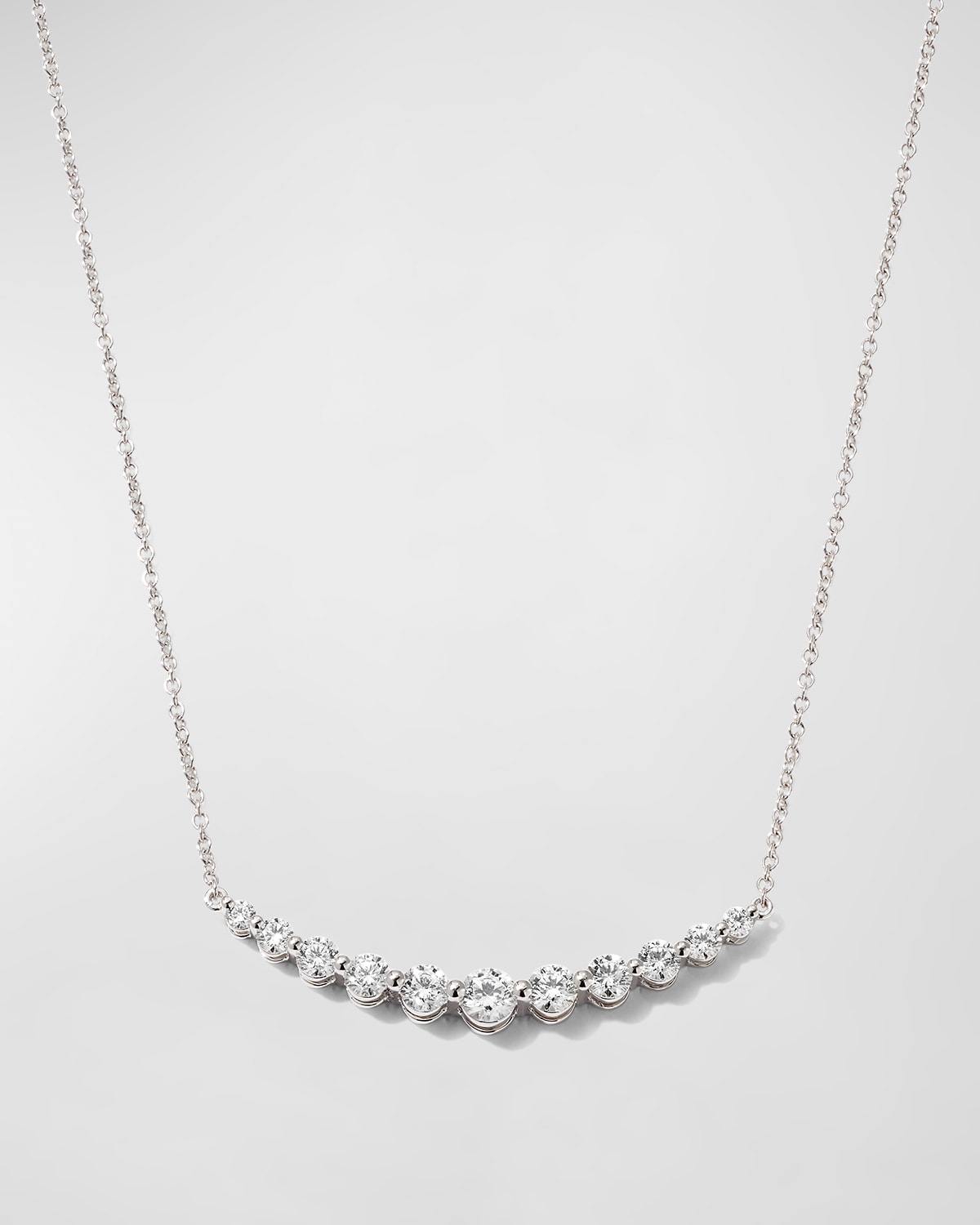 18k White Gold Diamond Curved Bar Pendant Necklace