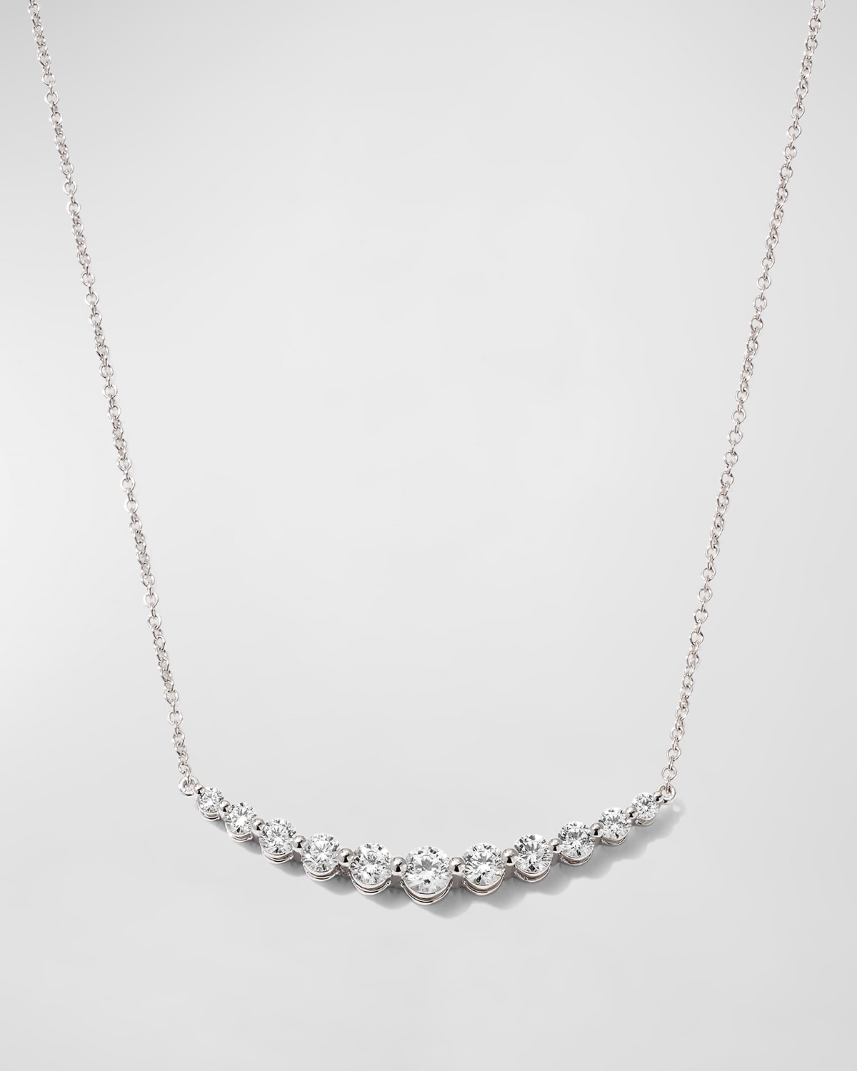 Memoire 18k White Gold Diamond Curved Bar Pendant Necklace, 16-18"L, 1.07tcw