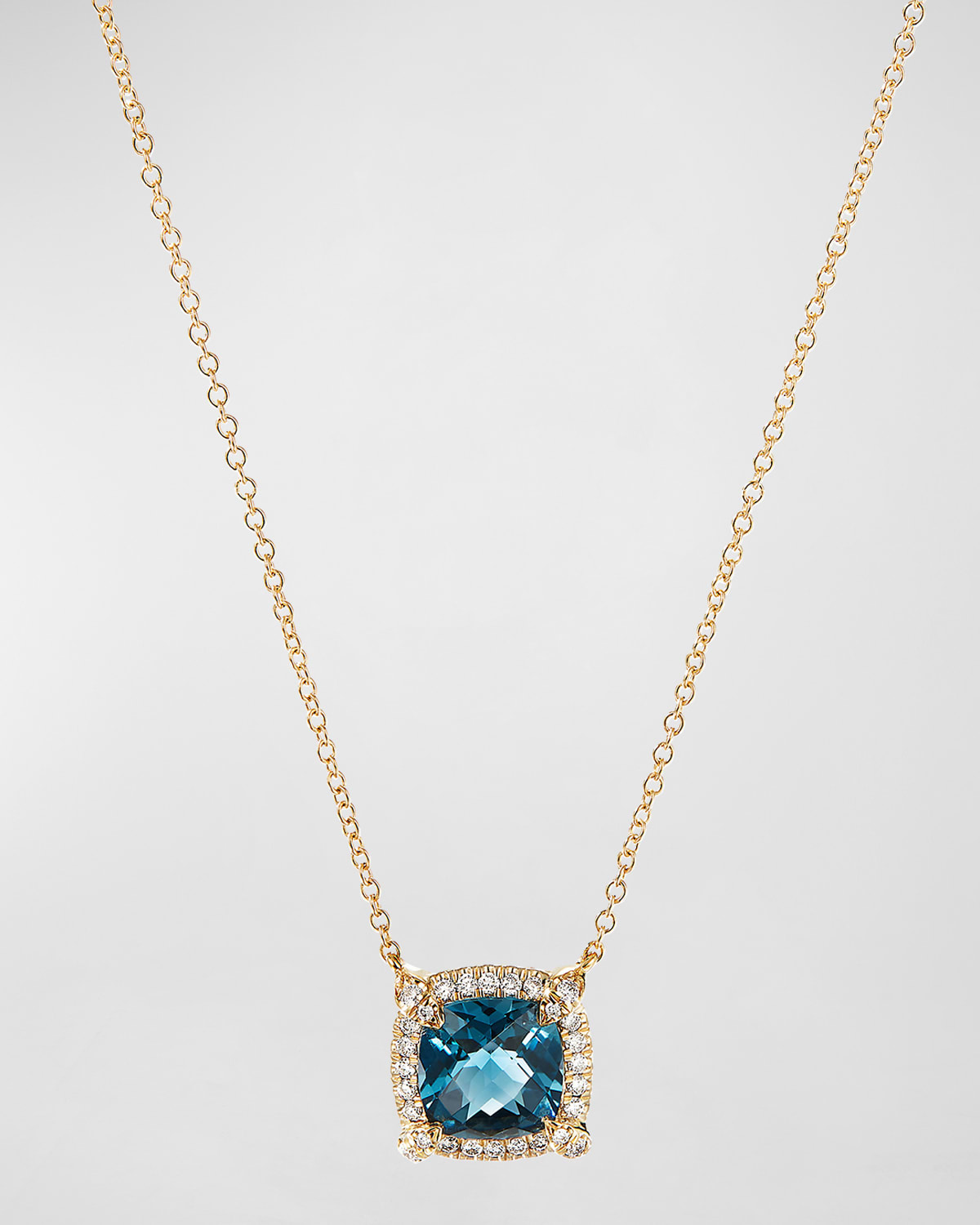 Shop David Yurman Petite Chatelaine Pave Bezel Pendant Necklace In 18k Yellow Gold With Pink Tourmaline In 15 Blue