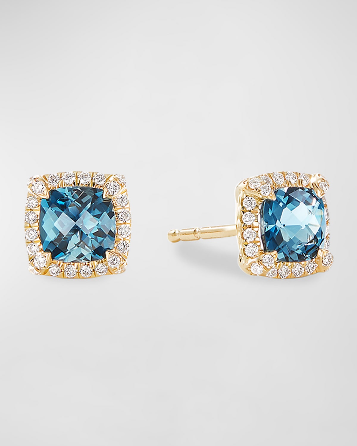 David Yurman Petite Chatelaine Pave Bezel Stud Earrings In 18k Yellow Gold With Hampton Blue Topaz And Diamonds In 15 Blue