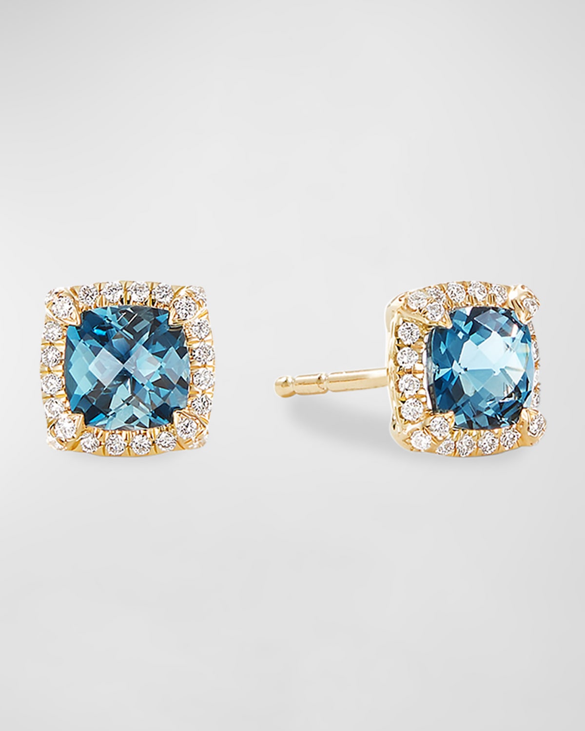 Shop David Yurman Petite Chatelaine Pave Bezel Stud Earrings In 18k Yellow Gold With Hampton Blue Topaz In 15 Blue