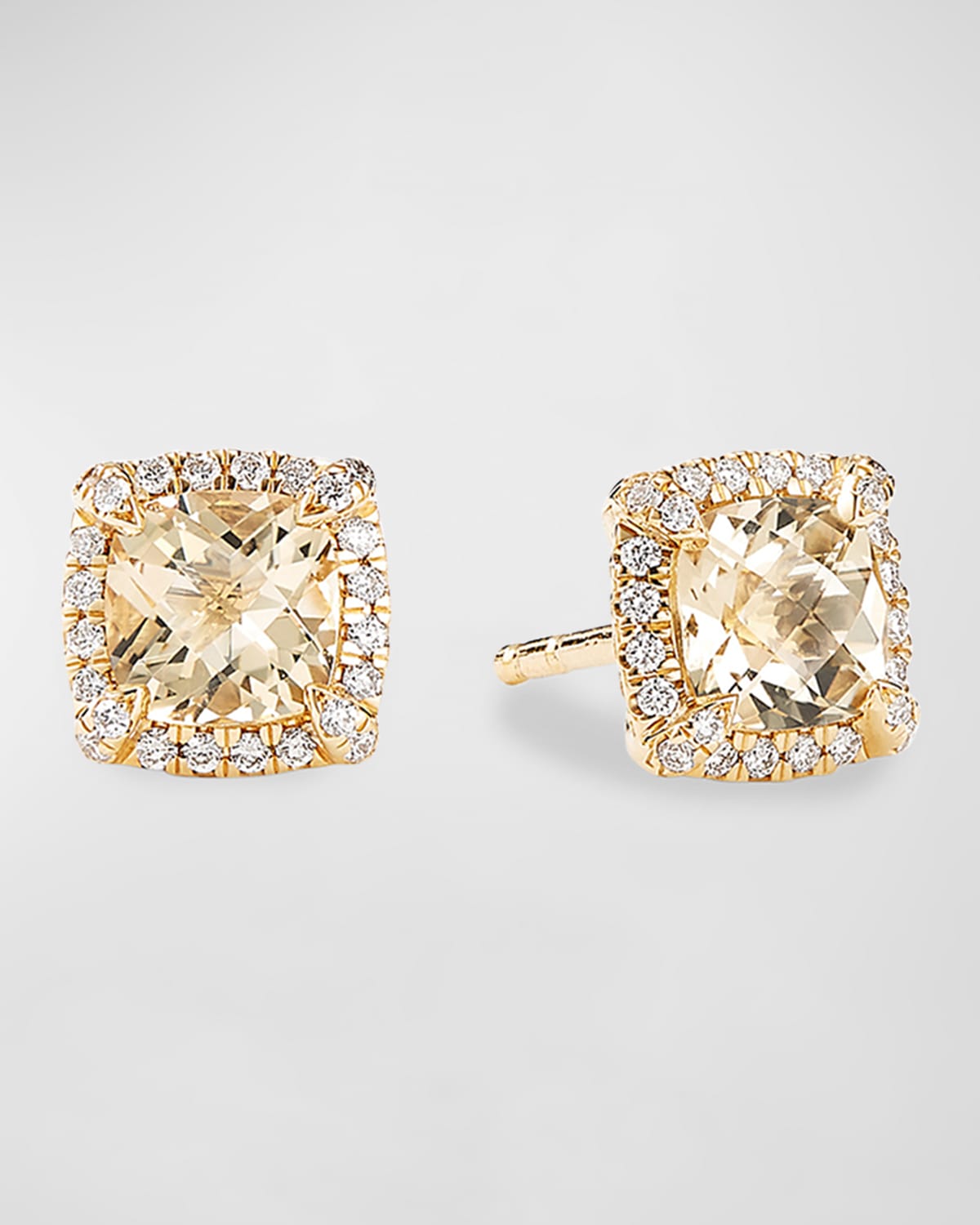 David Yurman Petite Chatelaine Pave Bezel Stud Earrings In 18k Yellow Gold With Champagne Citrine In 35 Red