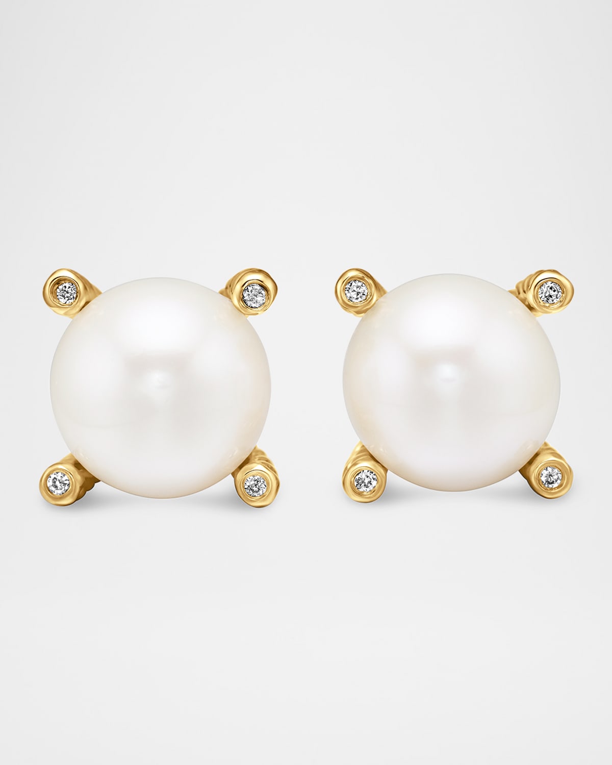 David Yurman Pearl Stud Earrings with Diamonds in 18K Gold, 14mm