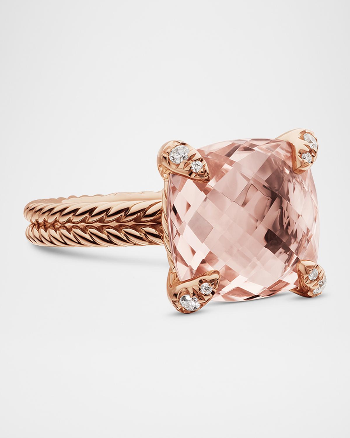 Chatelaine 11mm Rose Gold Ring with Morganite & Diamonds