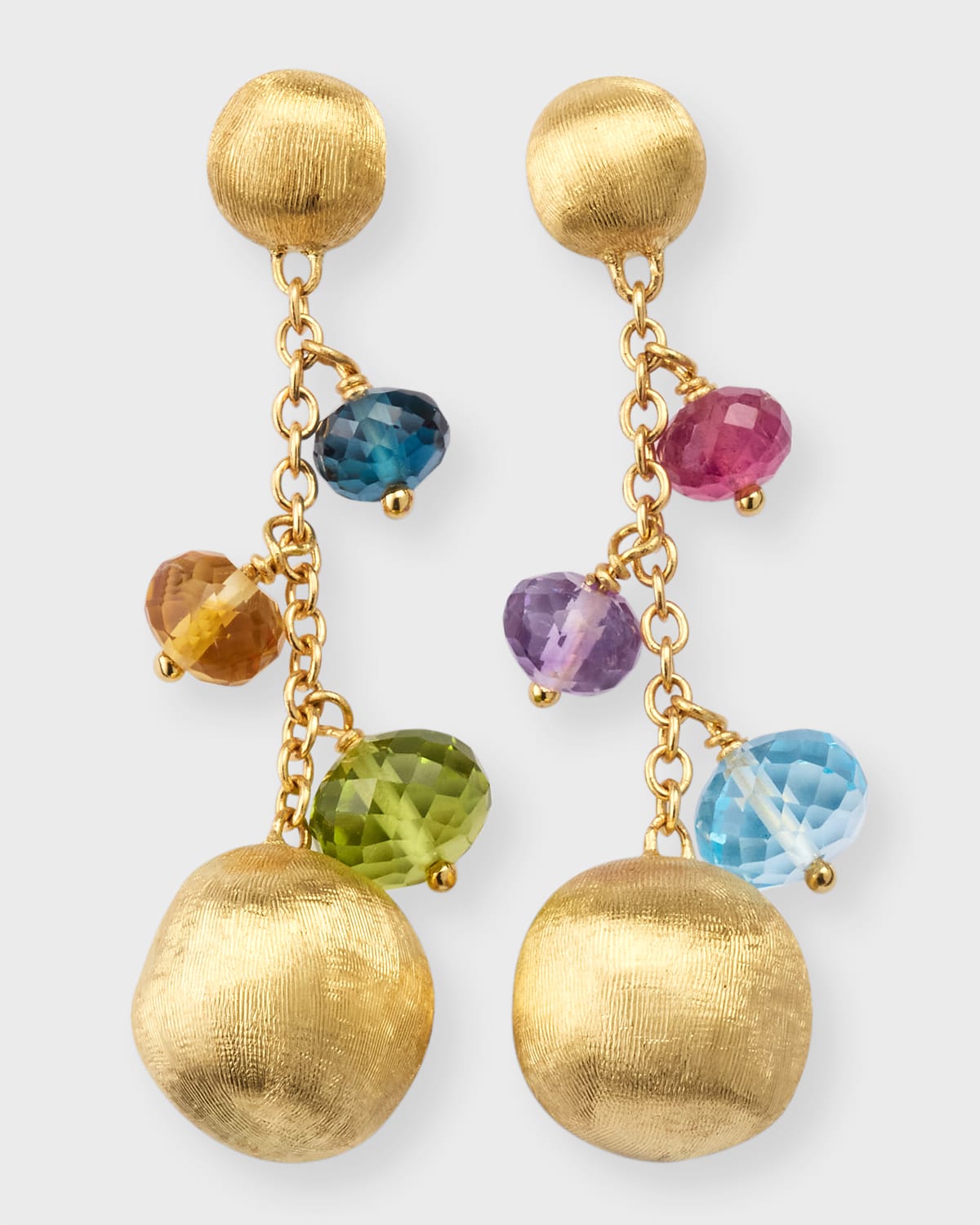 Marco Bicego 18k Yellow Gold Africa Single Strand Earrings With Mixed Gems