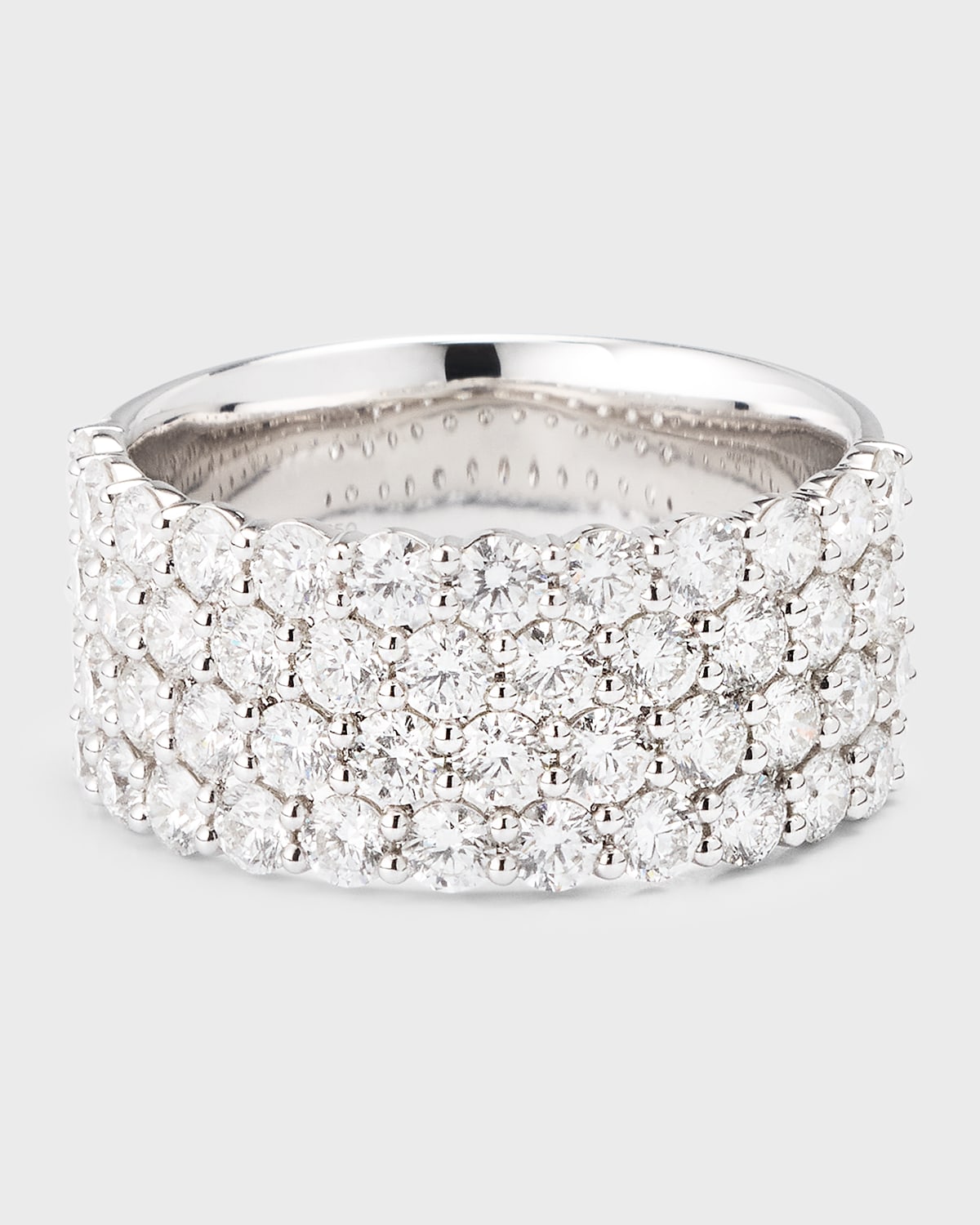 18K White Gold Paramount Diamond 4 Row Band, Size 8, 2.85tcw