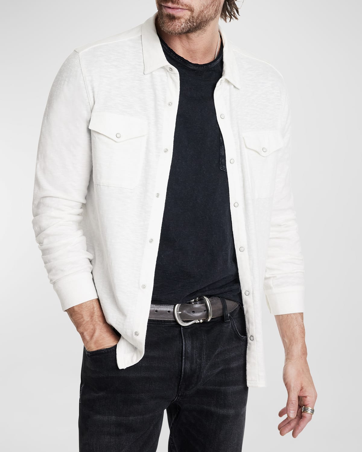 Shop John Varvatos Men's Arvon Long-sleeve Slub-knit Western Shirt In White