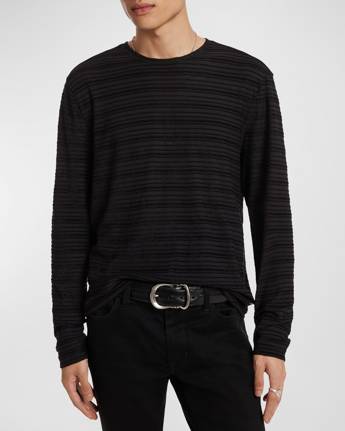 Shop John Varvatos Men's Alain Textured Stripe T-shirt In Black