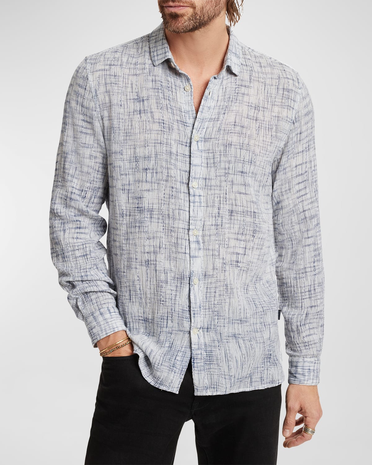 Shop John Varvatos Men's Ross Slim-fit Sport Shirt In White Multi
