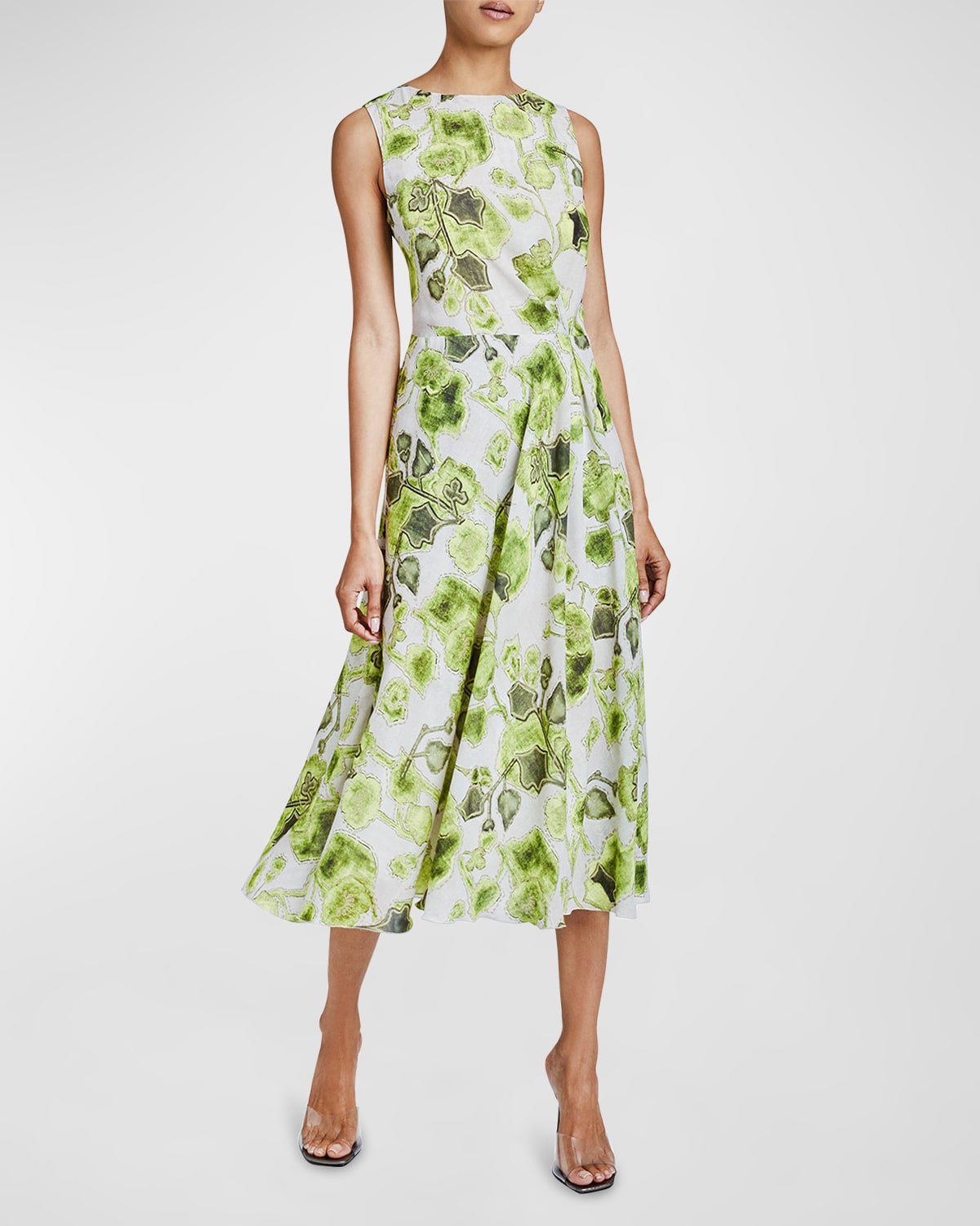 Shop Santorelli Carma Floral-print Georgette Midi Dress In Moss