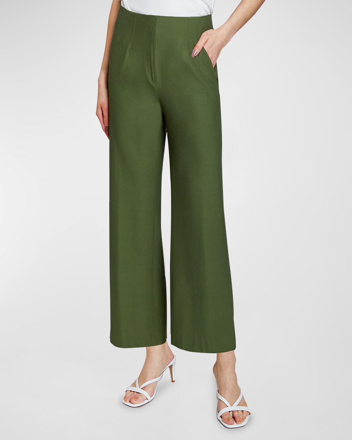 Santorelli Sona Cropped Straight-leg Crepe Pants In Green