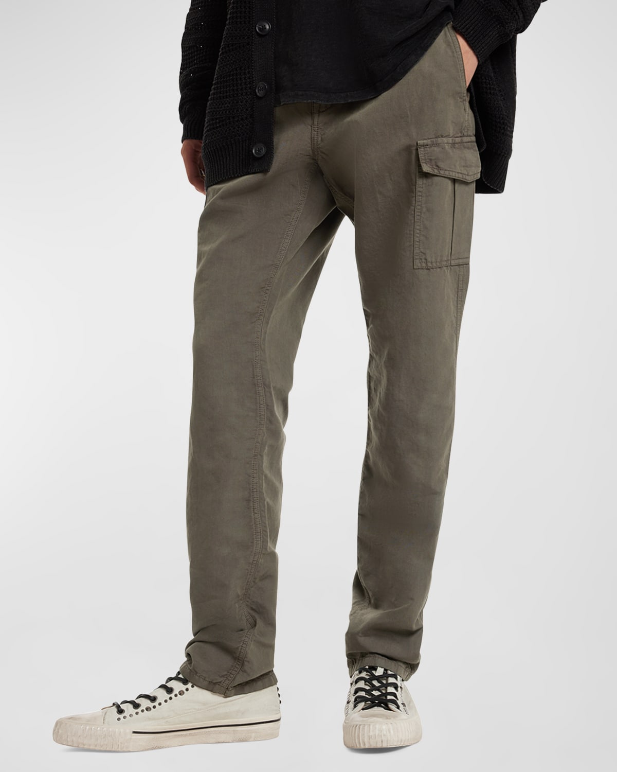 John Varvatos Men's Cotton Linen Straight-leg Cargo Pants In Fossil Grey