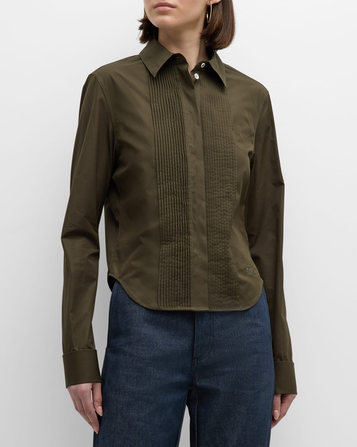 Pleated Bib-Front Blouse
