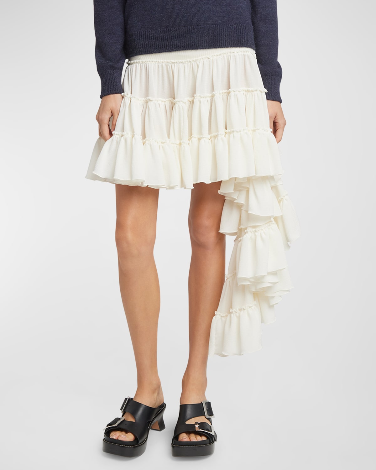 Shop Loewe Ruffled Aysmetric Hem Mini Skirt In Off White