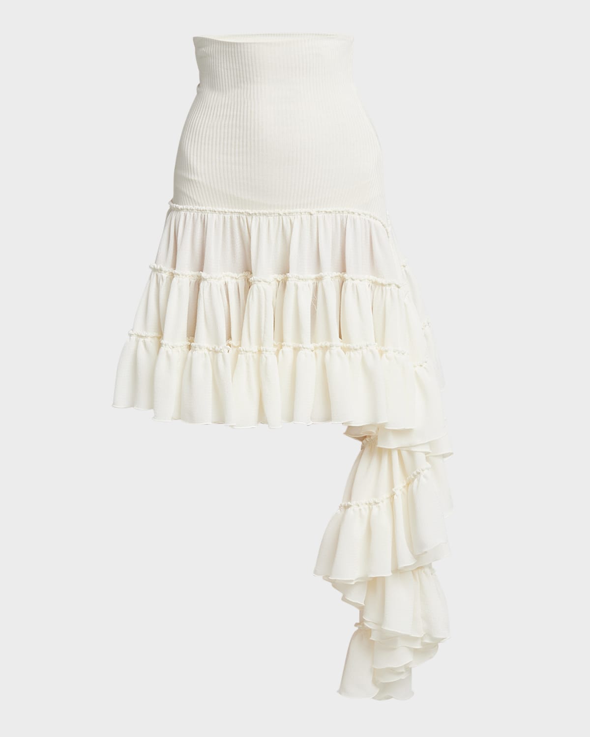 Loewe Ribbed Jersey-trimmed Ruffled Silk-crepe Mini Skirt In Off White