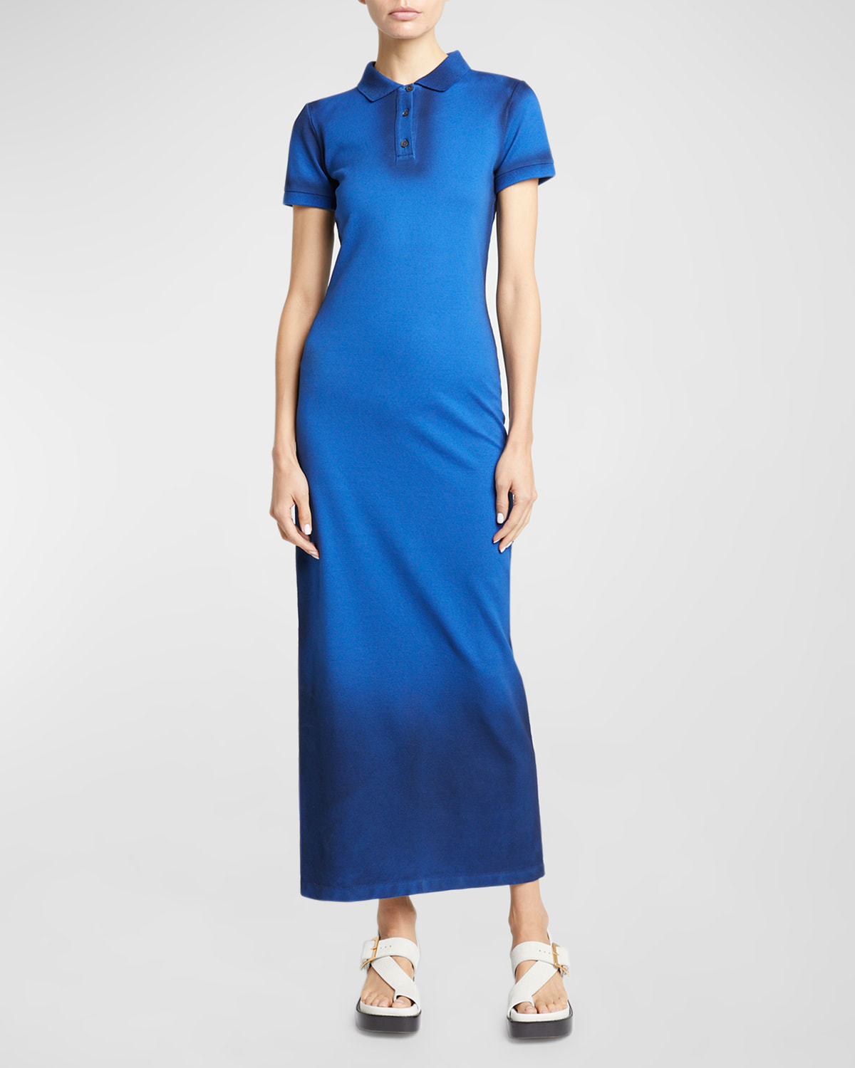 Shop Loewe Knit Polo Midi Dress In Greek Blue