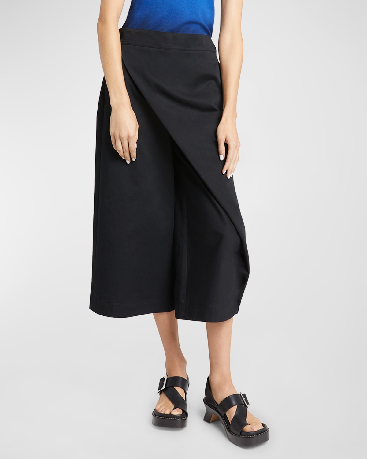 Shop Loewe Cropped Wide-leg Pants With Draped Detail In Black