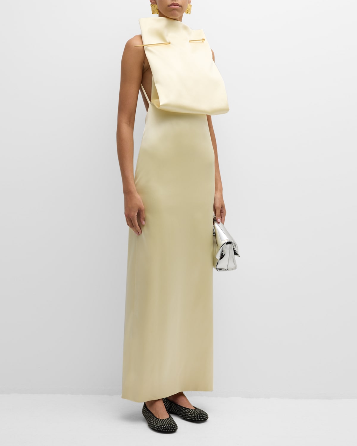 Loewe Pin Paneled Satin Gown In Pale Banan