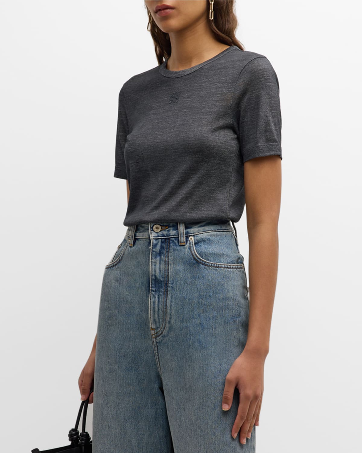 Shop Loewe Open Back Anagram T-shirt With Knot Detail In Charcoal