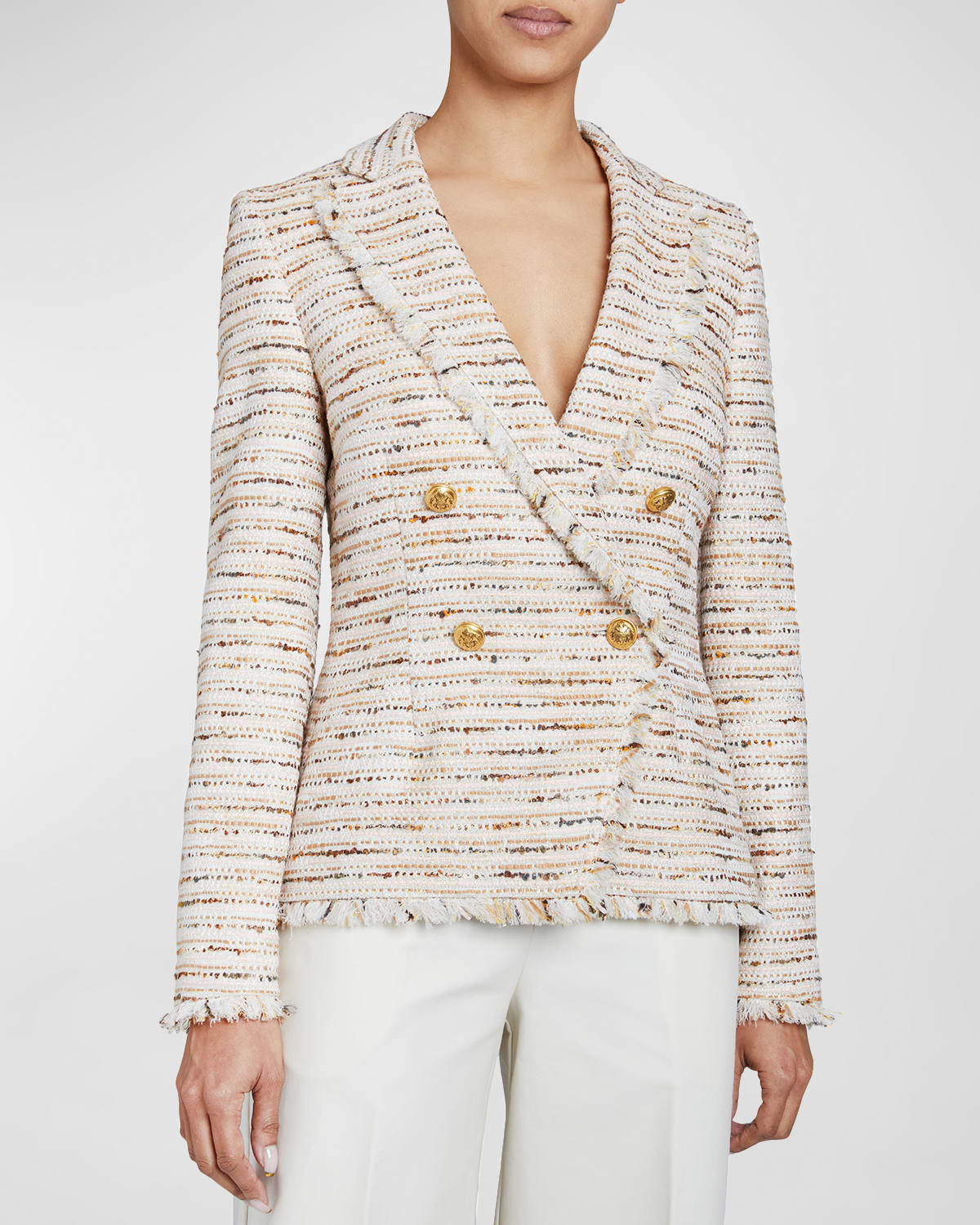 Shop Santorelli Alaia Double-breasted Tweed Jacket In Sand