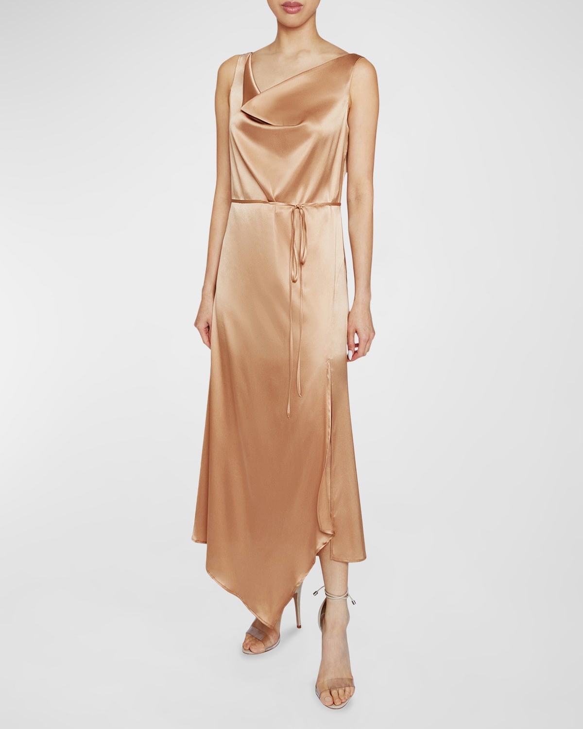 Shop Santorelli Cowl-neck Silk Charmeuse Midi Dress In Bronze